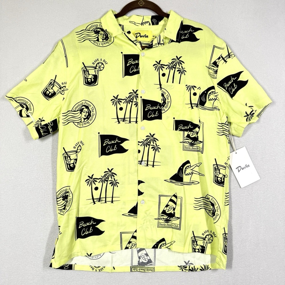 DUVIN Shirt Men Medium Weekend Button Up Short Sleeve Beach Club Linen Blend NWT